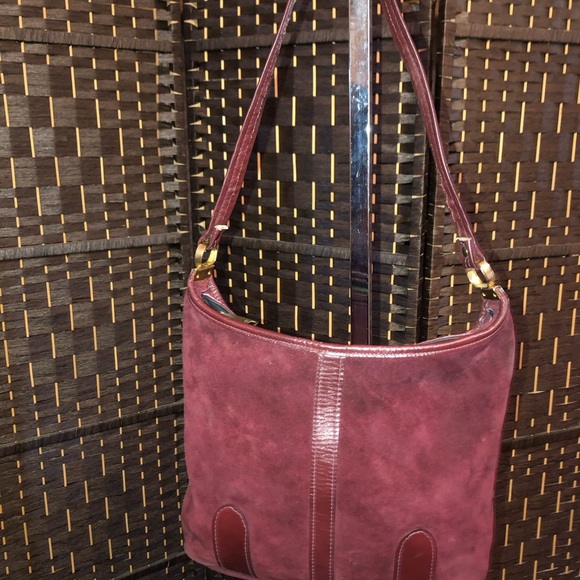 Vintage Burgundy, suede-leather Crossbody purse. - Picture 6 of 16